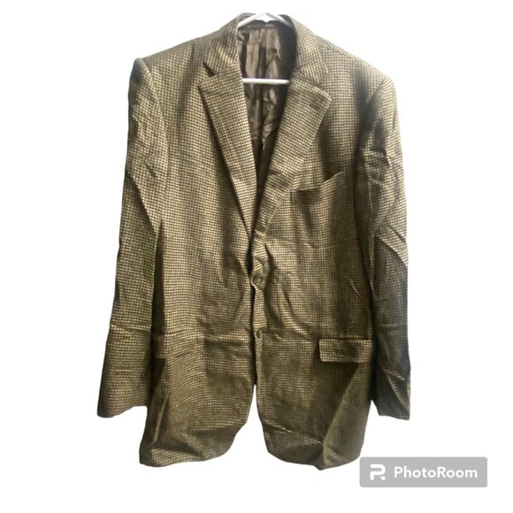 Ermenegildo Zegna Cashmere Blend Brown‎ Houndstooth Blazer Two Button Men's 56L